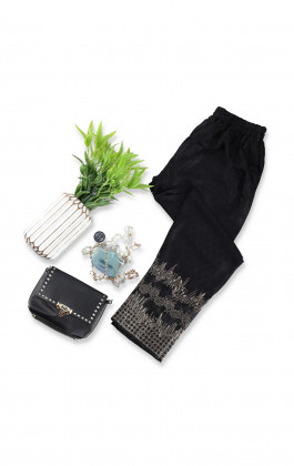 Black Embroidered Jacquard Straight Pant